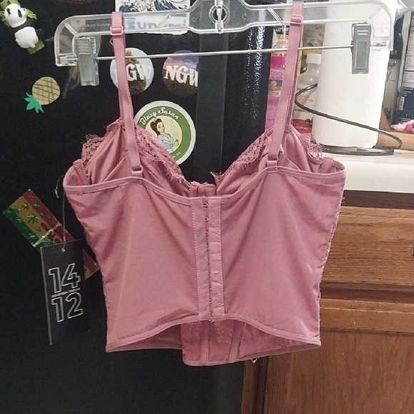 5/25$ 14 12 Womens Pink Lace Corset Crop Top - Picture 5 of 6